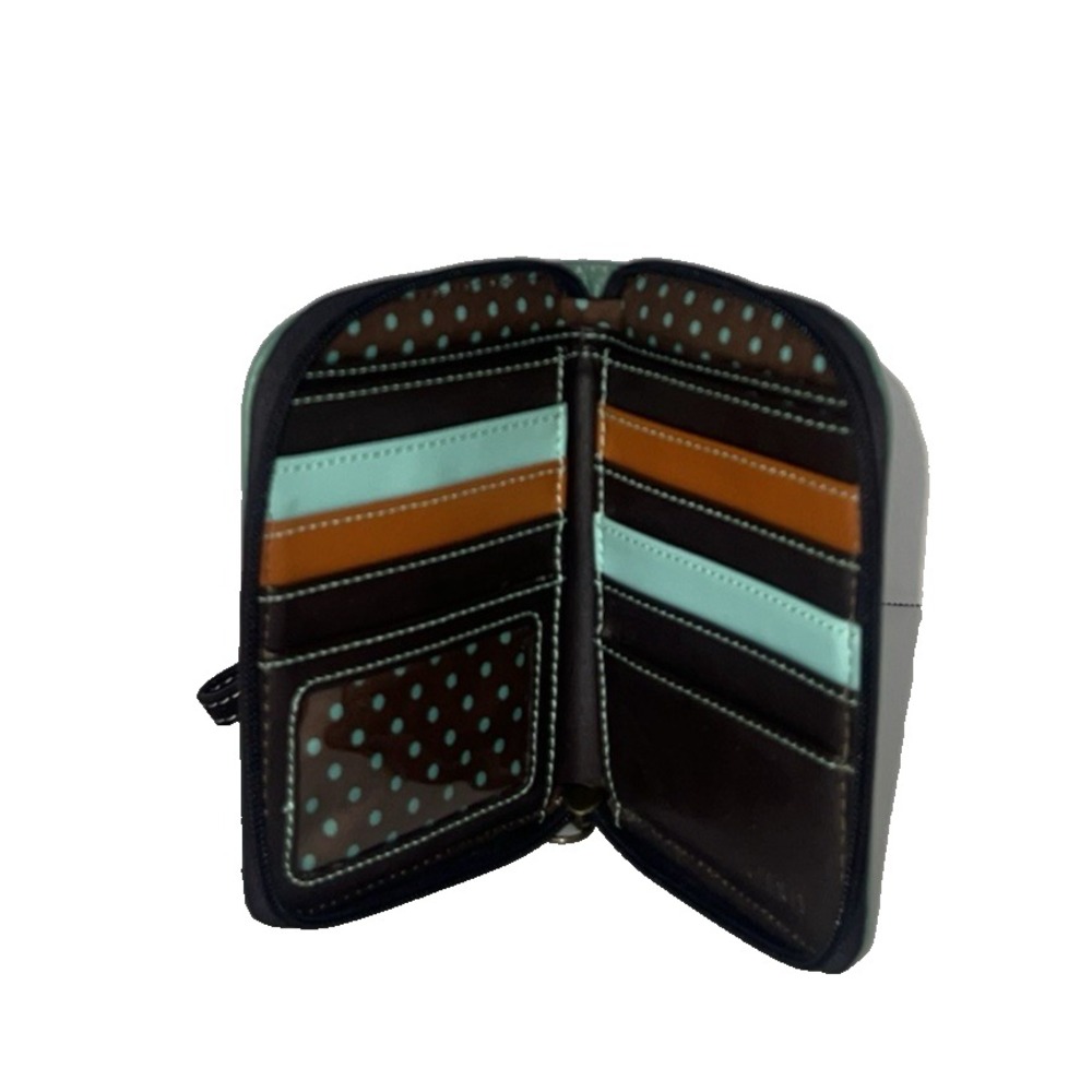 Chala Owl Teal Zip Around Wallet Wristlet Faux Leather Bird Theme Organizer - Picture 3 of 6